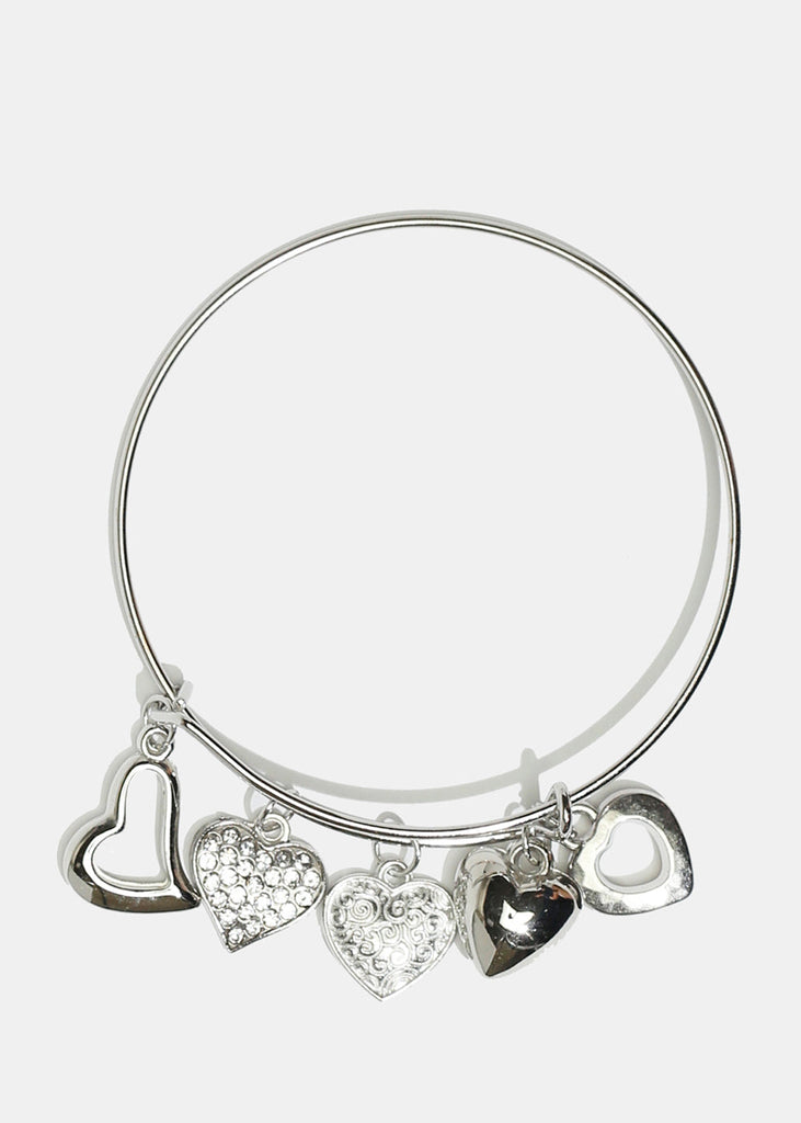 Heart Charm Bangle Bracelet Silver JEWELRY - Shop Miss A