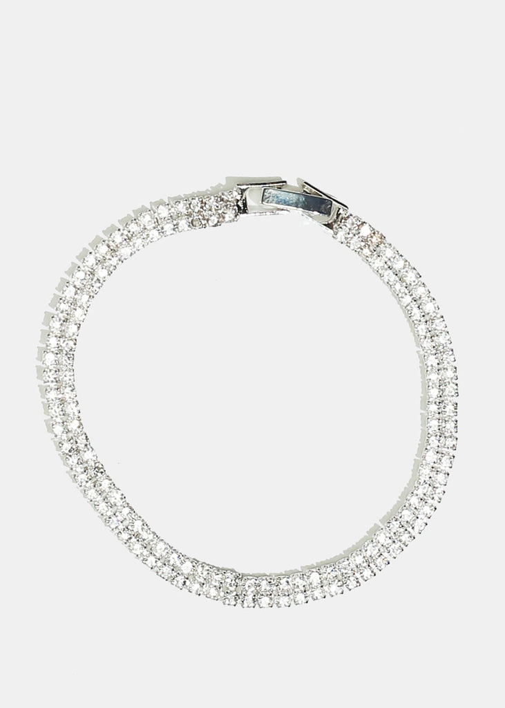 Sparkly Rhinestone-Studded Bracelet Silver JEWELRY - Shop Miss A
