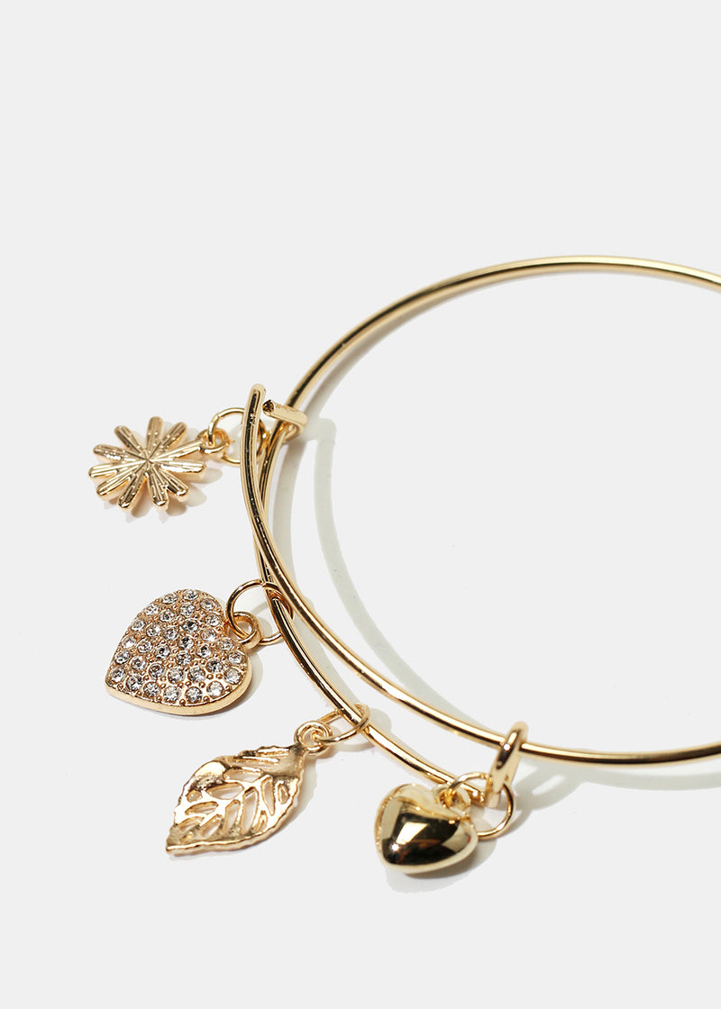 Heart & Flower Charm Bangle Bracelet  JEWELRY - Shop Miss A