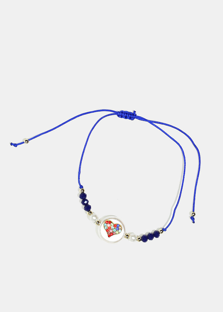 Rhinestone Heart Drawstring Bracelet Blue JEWELRY - Shop Miss A