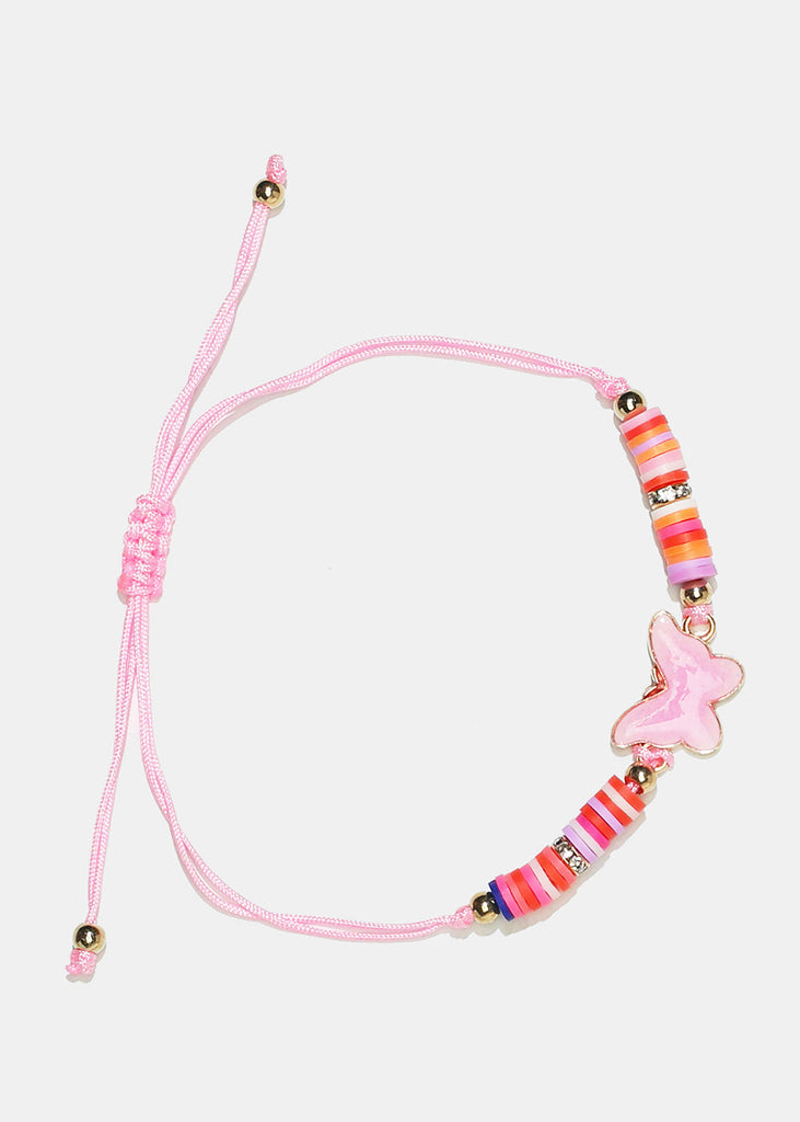 Enamel Butterfly Bead Drawstring Bracelet Light Pink JEWELRY - Shop Miss A