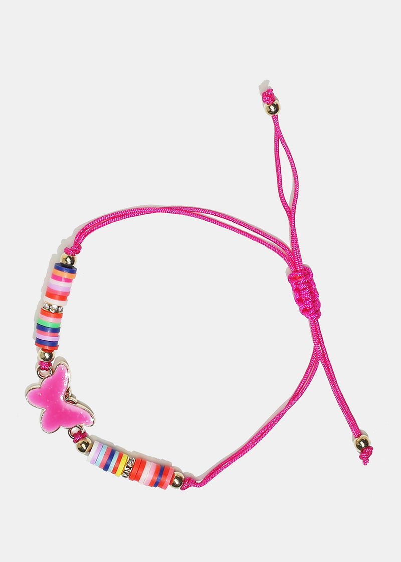 Enamel Butterfly Bead Drawstring Bracelet Pink JEWELRY - Shop Miss A