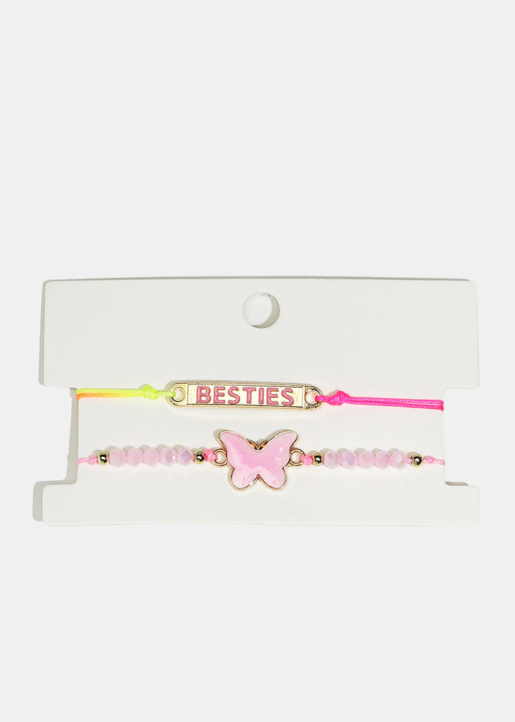 2-Piece "BESTIES" & Butterfly Bracelets Light Pink JEWELRY - Shop Miss A