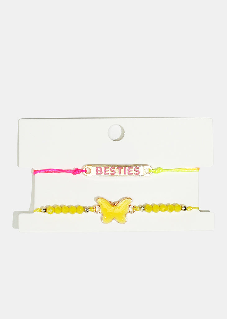 2-Piece "BESTIES" & Butterfly Bracelets Yellow JEWELRY - Shop Miss A