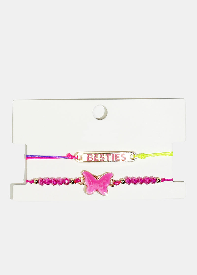 2-Piece "BESTIES" & Butterfly Bracelets Pink JEWELRY - Shop Miss A