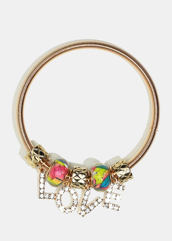 Colorful Bead & "LOVE" Coil Bracelet Gold JEWELRY - Shop Miss A