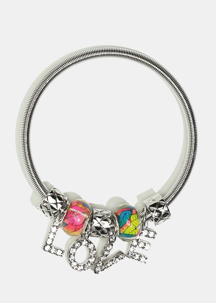 Colorful Bead & "LOVE" Coil Bracelet Silver JEWELRY - Shop Miss A