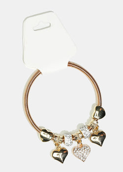 Heart Charm & Rhinestone Bead Coil Bracelet Gold JEWELRY - Shop Miss A
