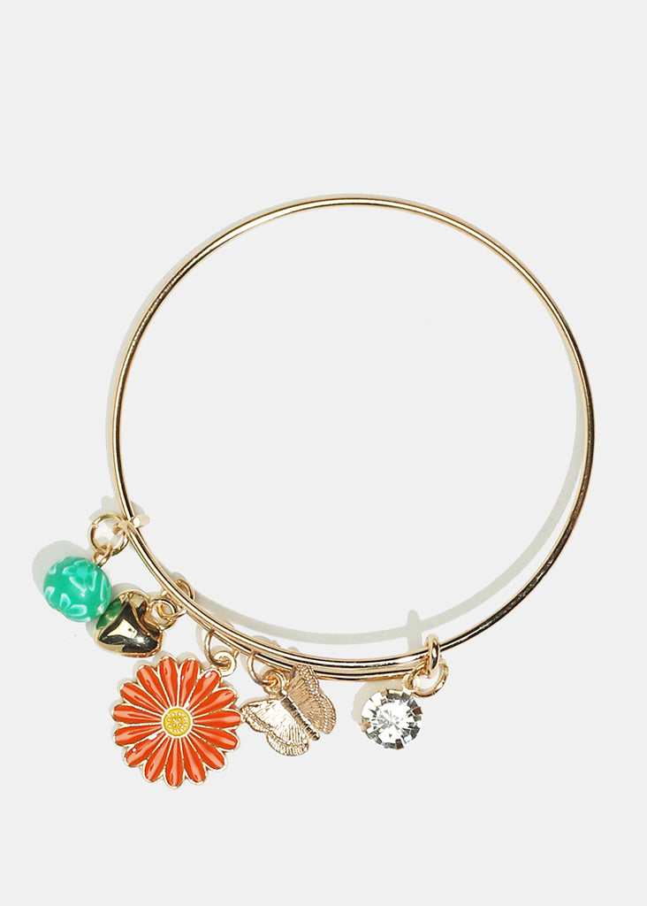 Flower & Butterfly Charm Bangle Bracelet Gold Orange JEWELRY - Shop Miss A
