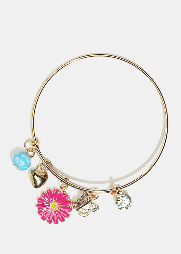 Flower & Butterfly Charm Bangle Bracelet Gold Pink JEWELRY - Shop Miss A