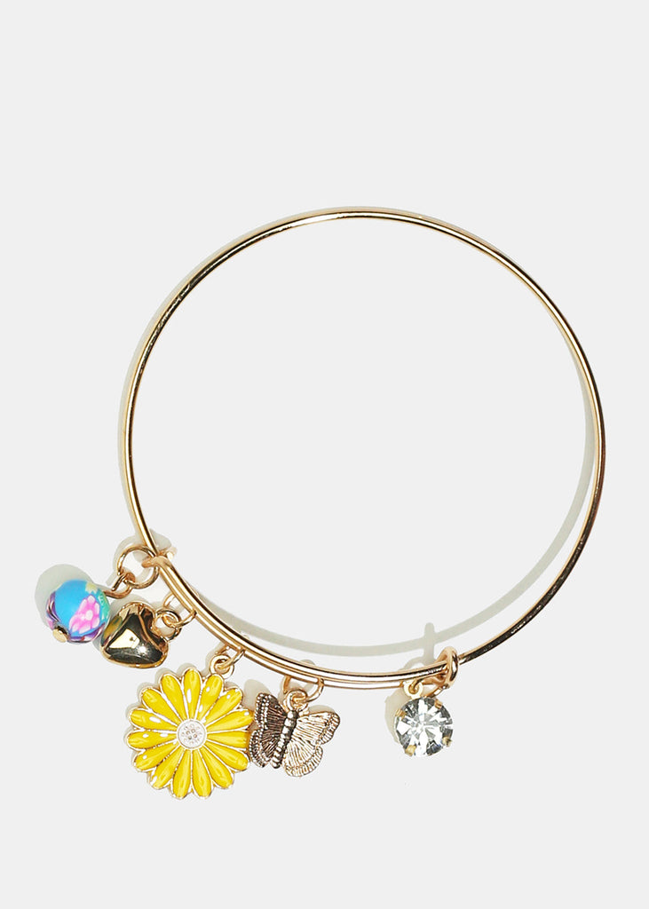 Flower & Butterfly Charm Bangle Bracelet Gold Yellow JEWELRY - Shop Miss A