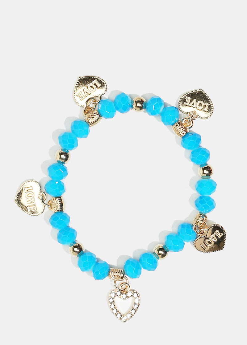 Bead & Heart Charm Bracelet Blue JEWELRY - Shop Miss A