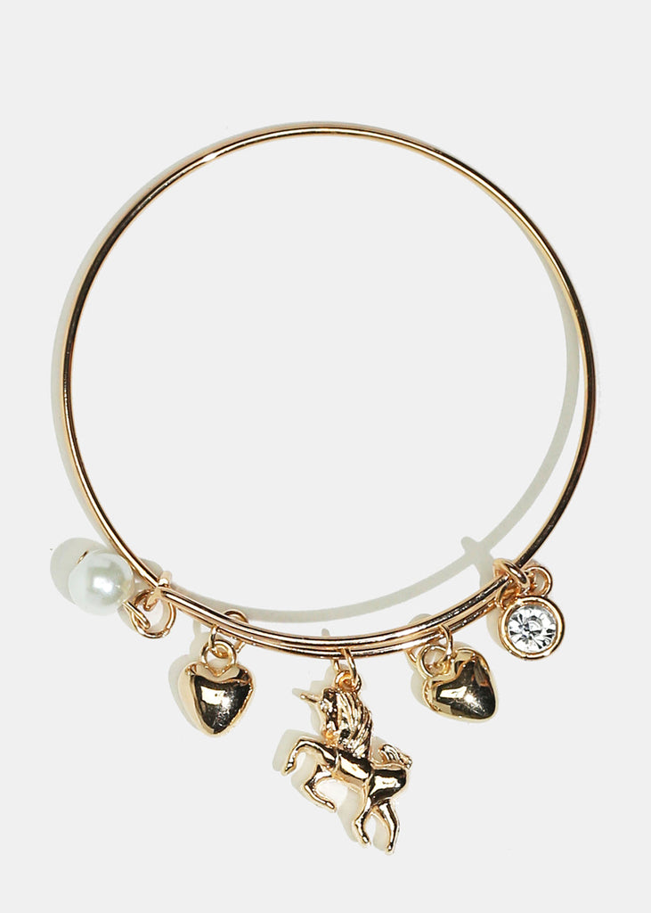 Unicorn & Heart Charm Bangle Bracelet Gold JEWELRY - Shop Miss A