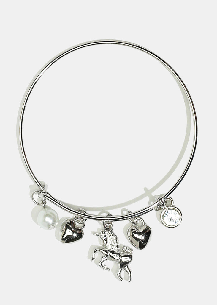 Unicorn & Heart Charm Bangle Bracelet Silver JEWELRY - Shop Miss A