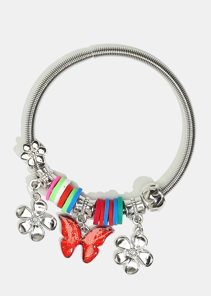Butterfly & Flower Charm Coil Bracelet Silver(Random) JEWELRY - Shop Miss A