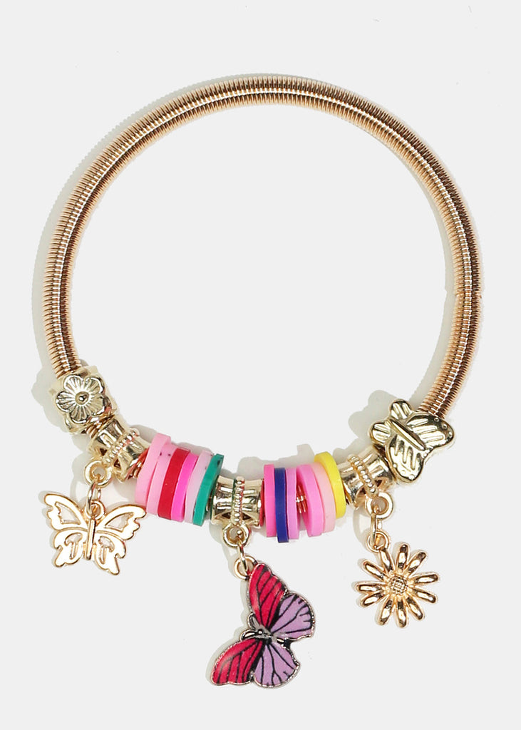 Butterfly & Flower Charm Coil Bracelet Gold JEWELRY - Shop Miss A