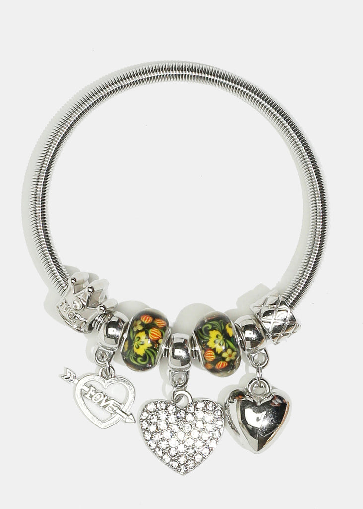 Heart Charm Coil Bracelet Silver JEWELRY - Shop Miss A
