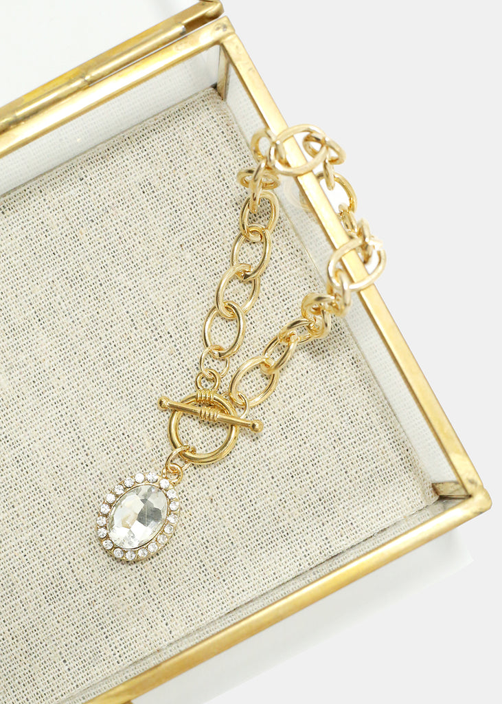Gold Chain Bracelet with Oval Gemstone  JEWELRY - Shop Miss A