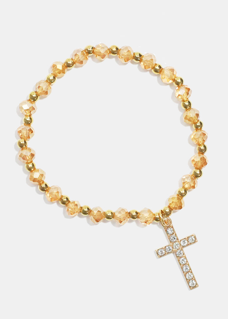 Cross Charm Beaded Bracelet Gold JEWELRY - Shop Miss A
