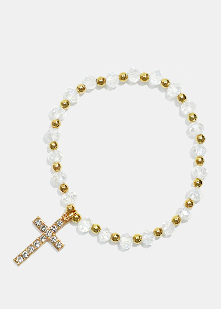 Cross Charm Beaded Bracelet Clear JEWELRY - Shop Miss A