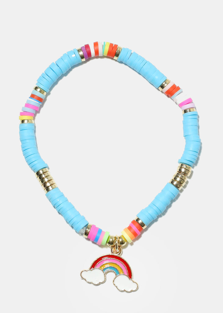 Rainbow Charm Beaded Bracelet Gold blue JEWELRY - Shop Miss A
