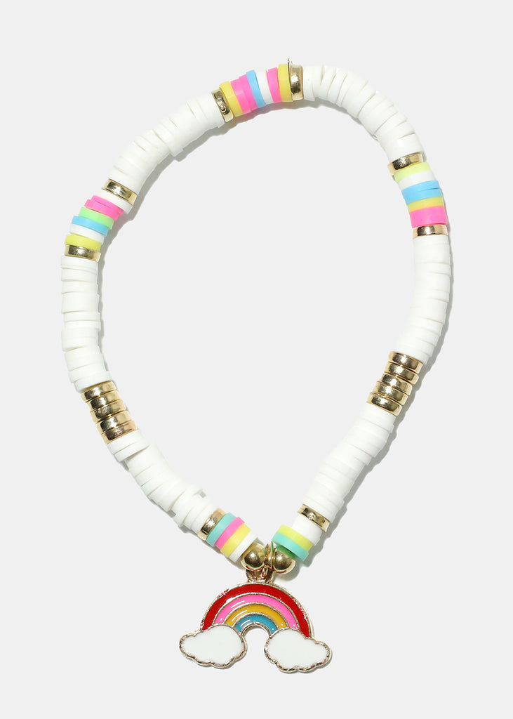 Rainbow Charm Beaded Bracelet Gold white JEWELRY - Shop Miss A