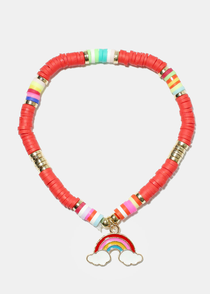 Rainbow Charm Beaded Bracelet Gold red JEWELRY - Shop Miss A