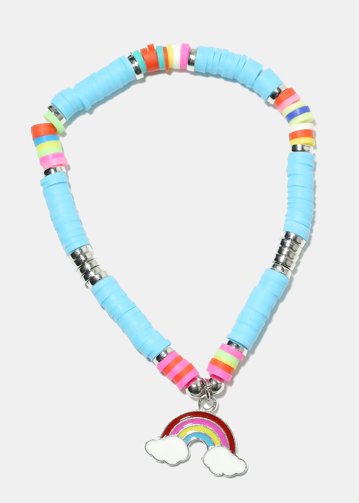 Rainbow Charm Beaded Bracelet Silver blue JEWELRY - Shop Miss A