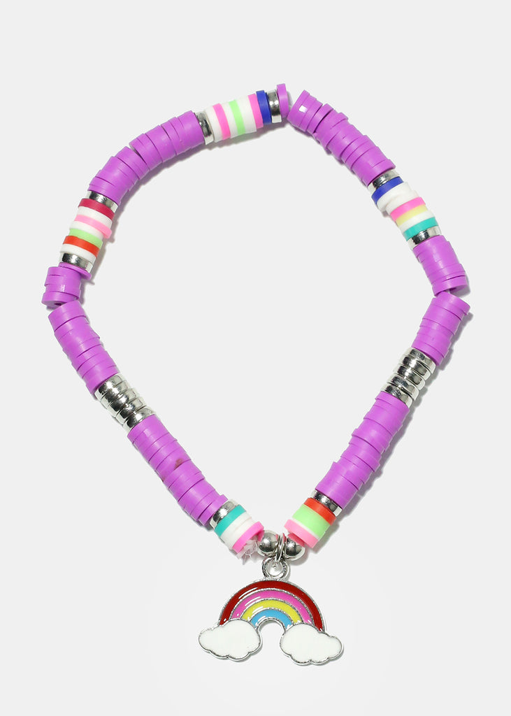 Rainbow Charm Beaded Bracelet Silver purple JEWELRY - Shop Miss A