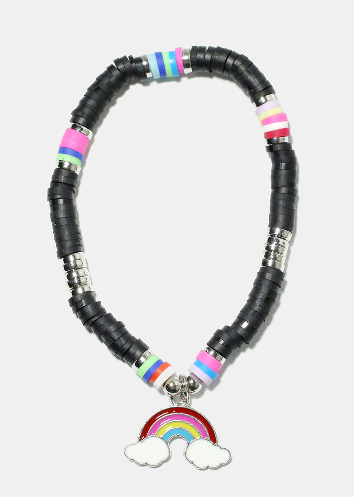 Rainbow Charm Beaded Bracelet Silver black JEWELRY - Shop Miss A