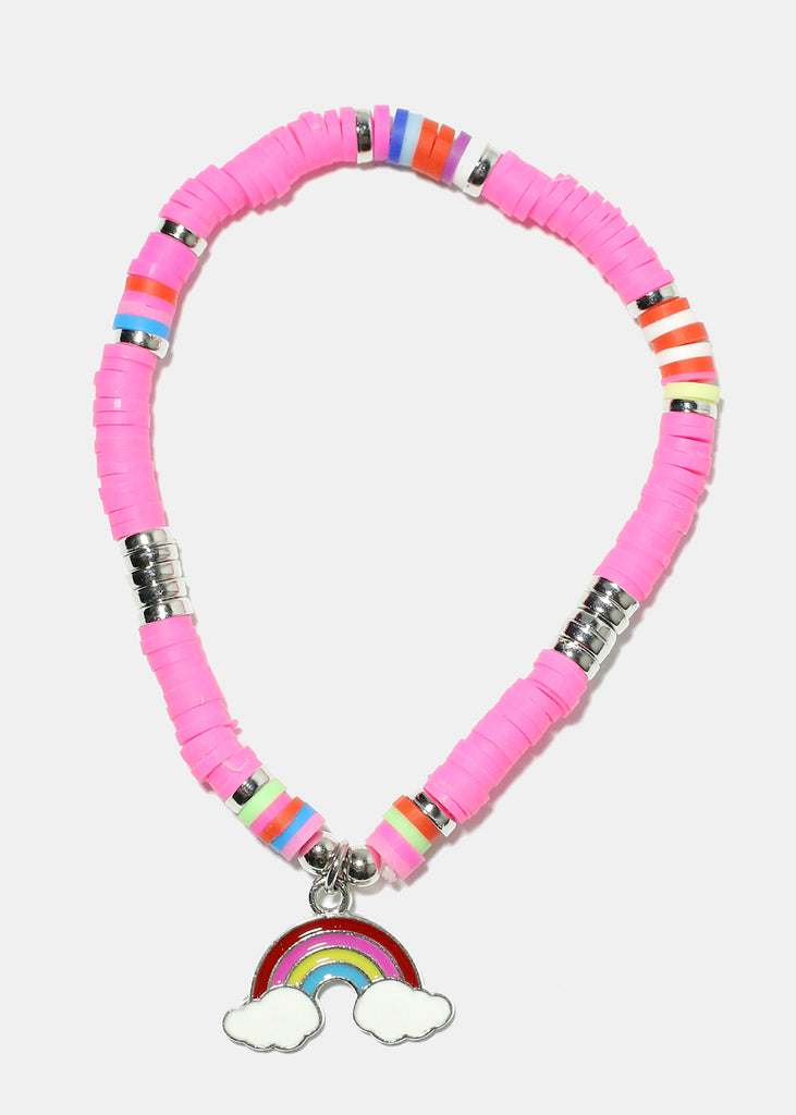 Rainbow Charm Beaded Bracelet Silver pink JEWELRY - Shop Miss A