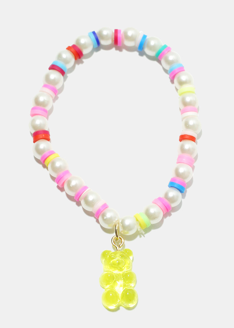 Gummy Bear Charm Bead & Pearl Bracelet Yellow JEWELRY - Shop Miss A