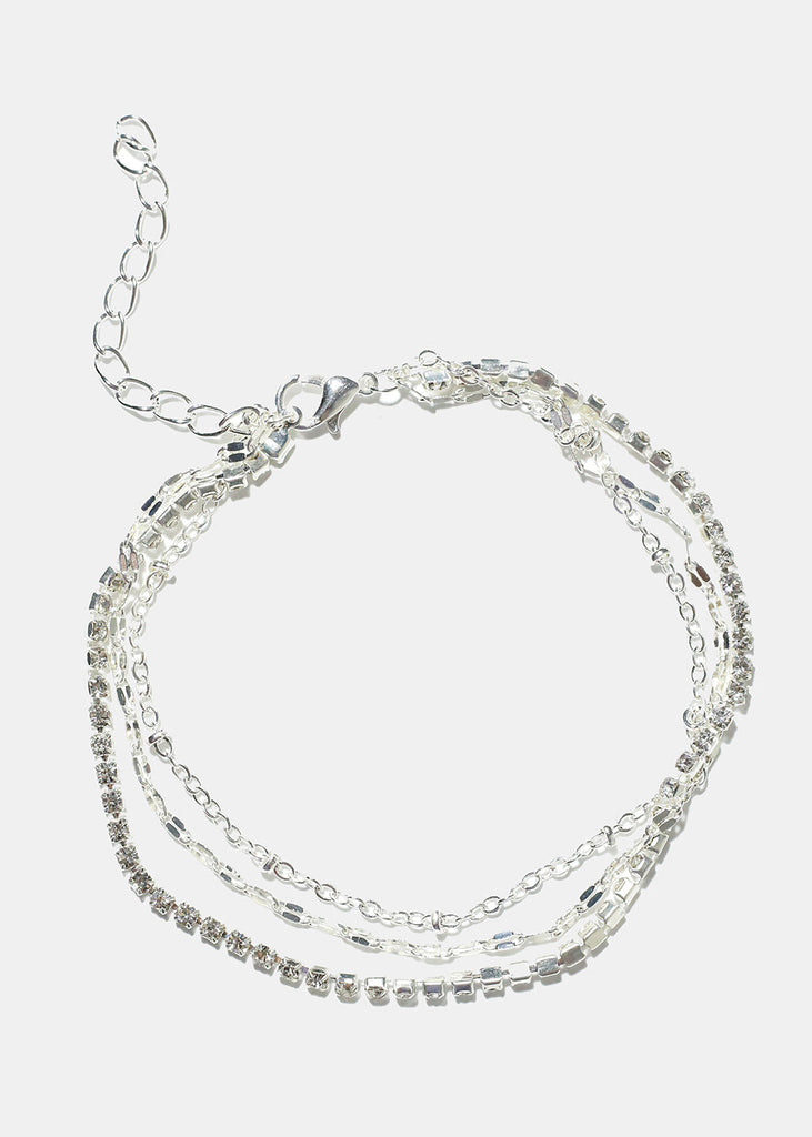 Rhinestone & Chain Anklet Silver JEWELRY - Shop Miss A
