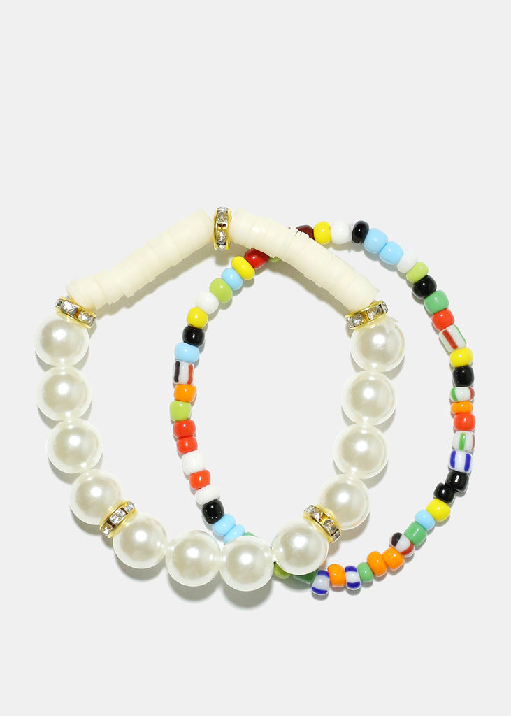 Bead & Pearl Bracelet Set Cream JEWELRY - Shop Miss A