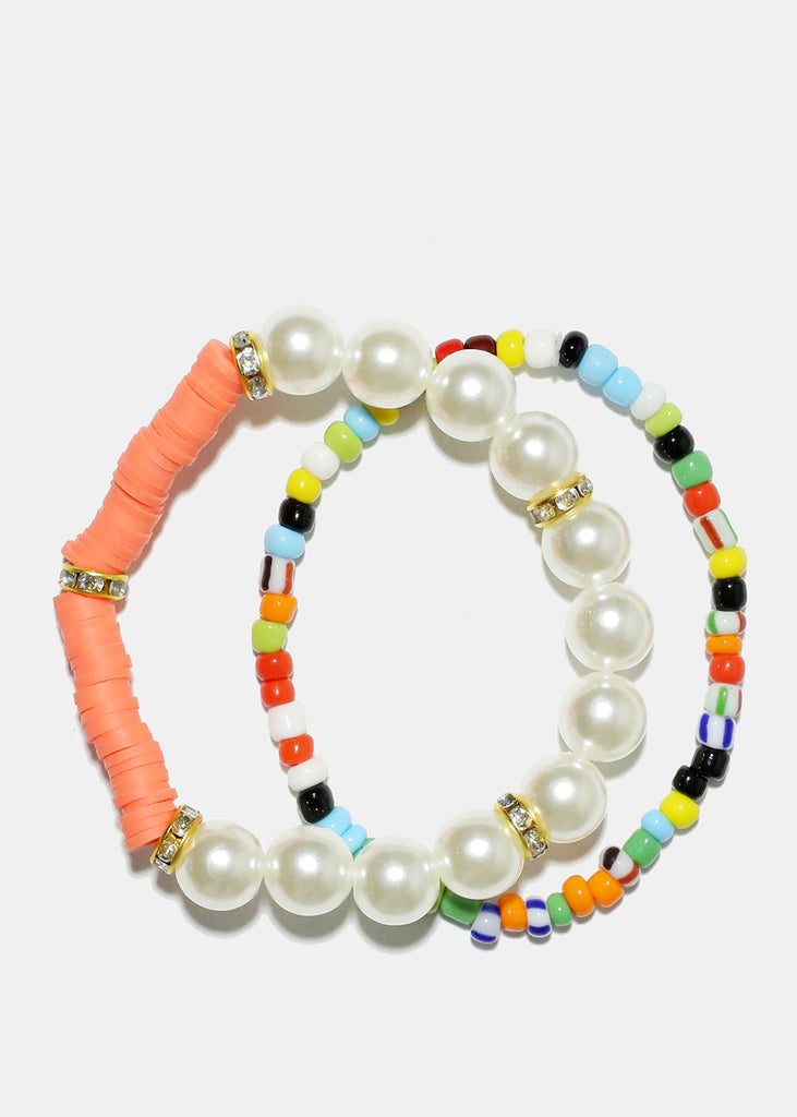 Bead & Pearl Bracelet Set Coral JEWELRY - Shop Miss A