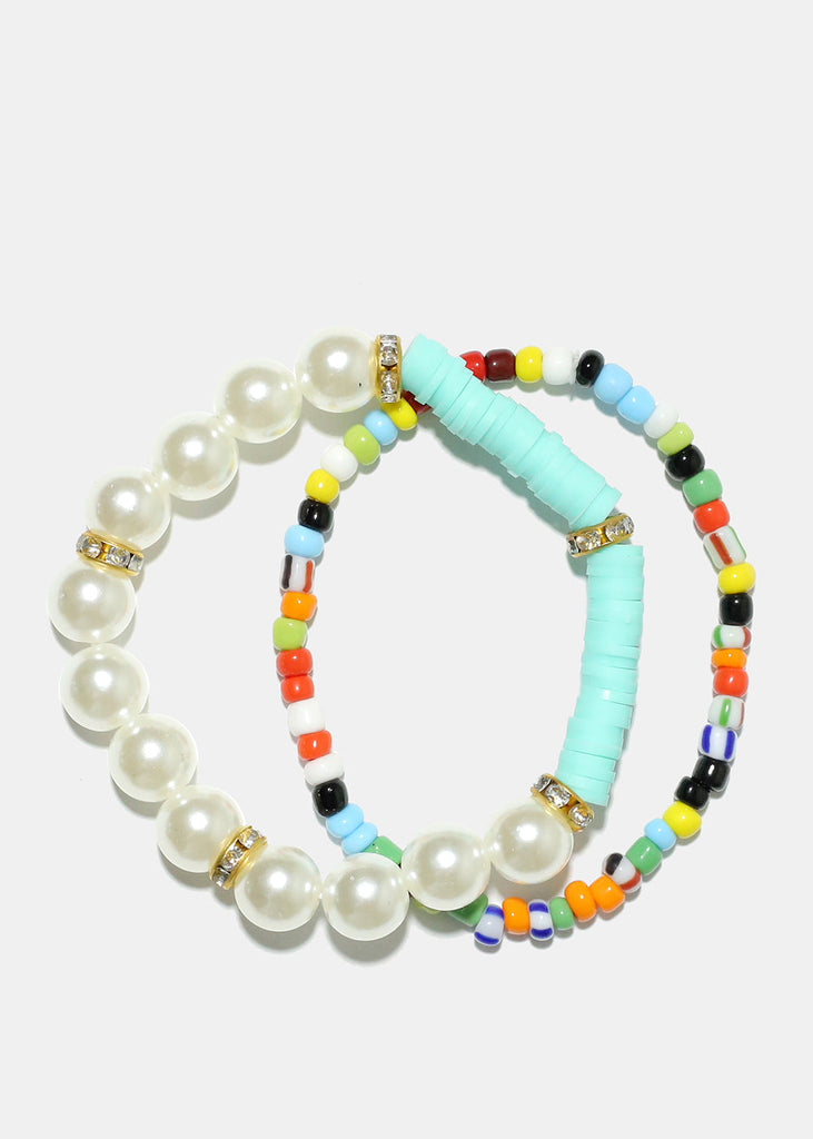 Bead & Pearl Bracelet Set Teal JEWELRY - Shop Miss A