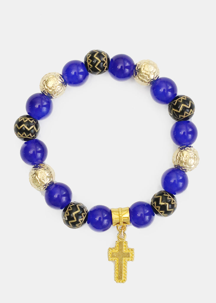 Beaded Bracelet with Gold Cross D. Blue JEWELRY - Shop Miss A