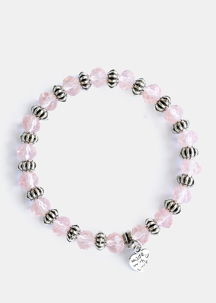 Translucent Bead Bracelet with "Made with Love" Pendant Pink JEWELRY - Shop Miss A