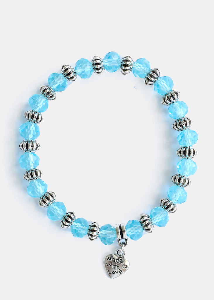 Translucent Bead Bracelet with "Made with Love" Pendant L. Blue JEWELRY - Shop Miss A