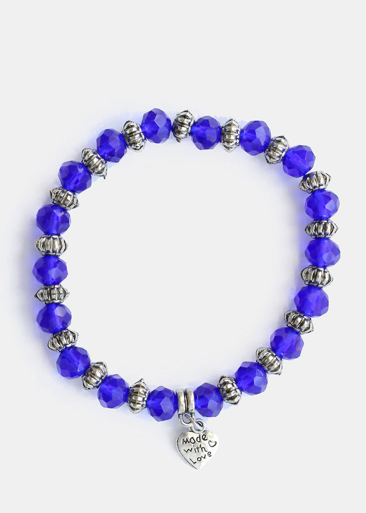 Translucent Bead Bracelet with "Made with Love" Pendant Royal Blue JEWELRY - Shop Miss A