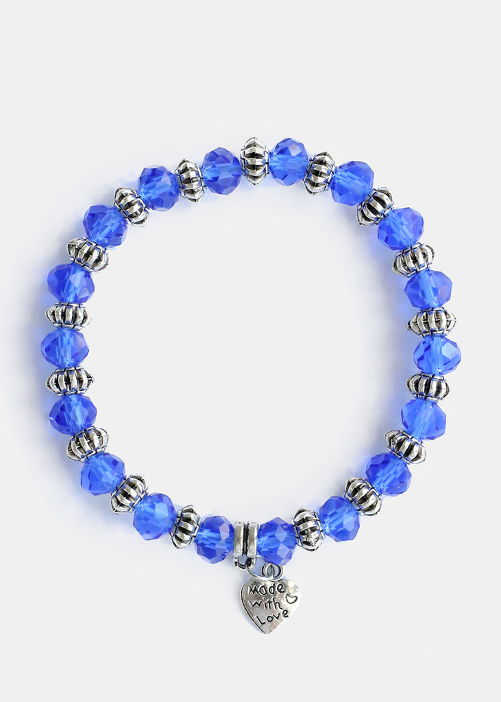 Translucent Bead Bracelet with "Made with Love" Pendant Blue JEWELRY - Shop Miss A