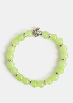 Bead & Rhinestone Bracelet with Cross Green JEWELRY - Shop Miss A