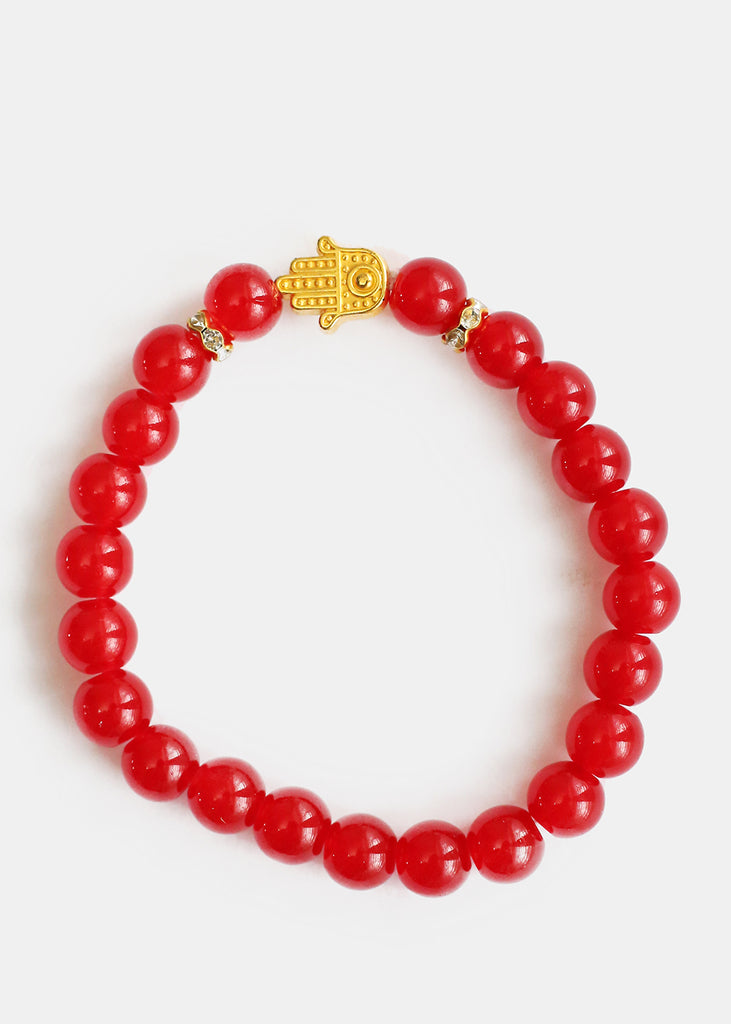 Gold Hamsa Hand Bead Bracelet Red JEWELRY - Shop Miss A