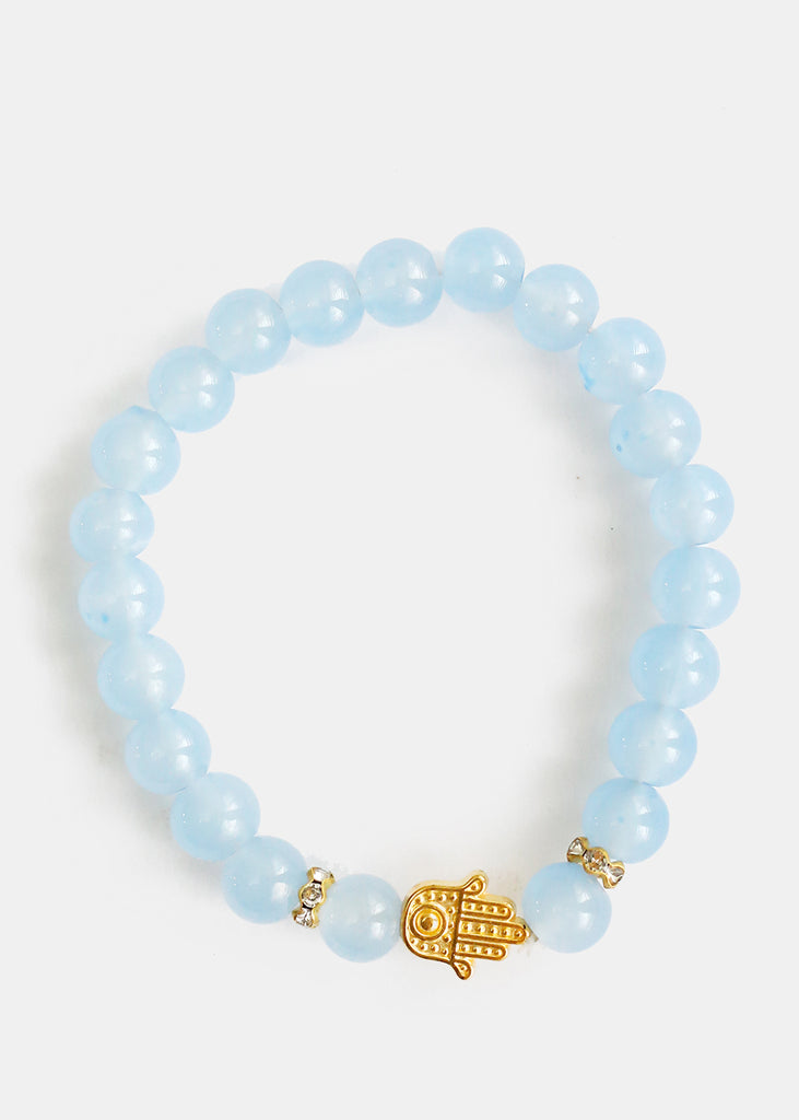 Gold Hamsa Hand Bead Bracelet L. blue JEWELRY - Shop Miss A