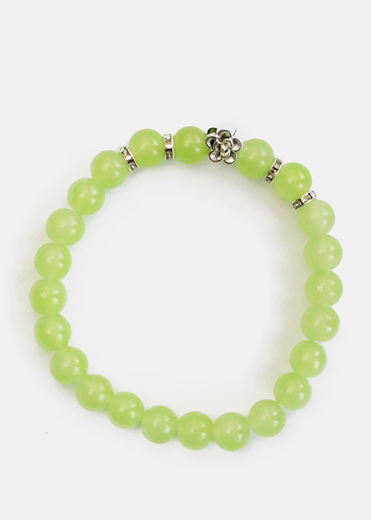 Beaded Bracelet with Silver Flower Green JEWELRY - Shop Miss A