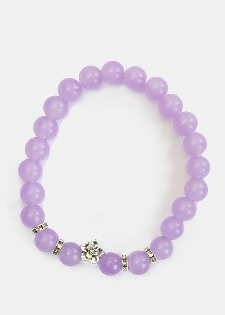 Beaded Bracelet with Silver Flower Purple JEWELRY - Shop Miss A