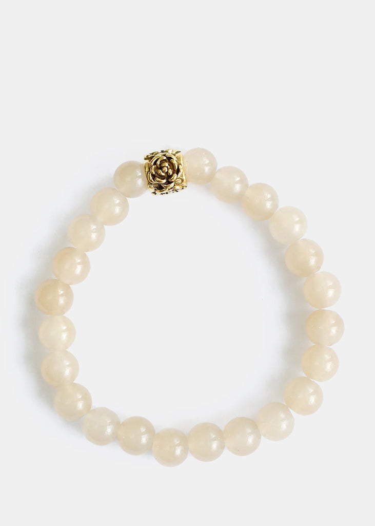 Gold Rose Bead Bracelet Cream JEWELRY - Shop Miss A