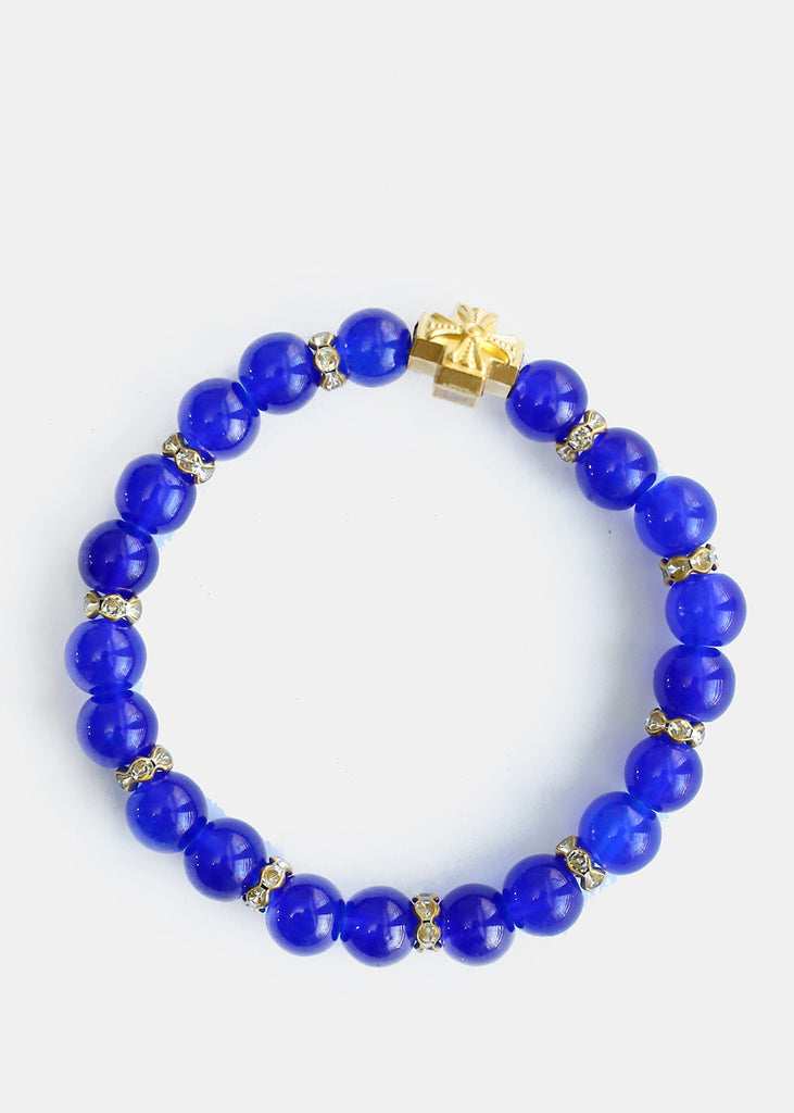 Cross & Rhinestone Bead Bracelet D. blue JEWELRY - Shop Miss A