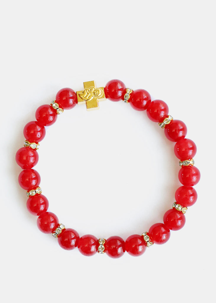 Cross & Rhinestone Bead Bracelet Red JEWELRY - Shop Miss A