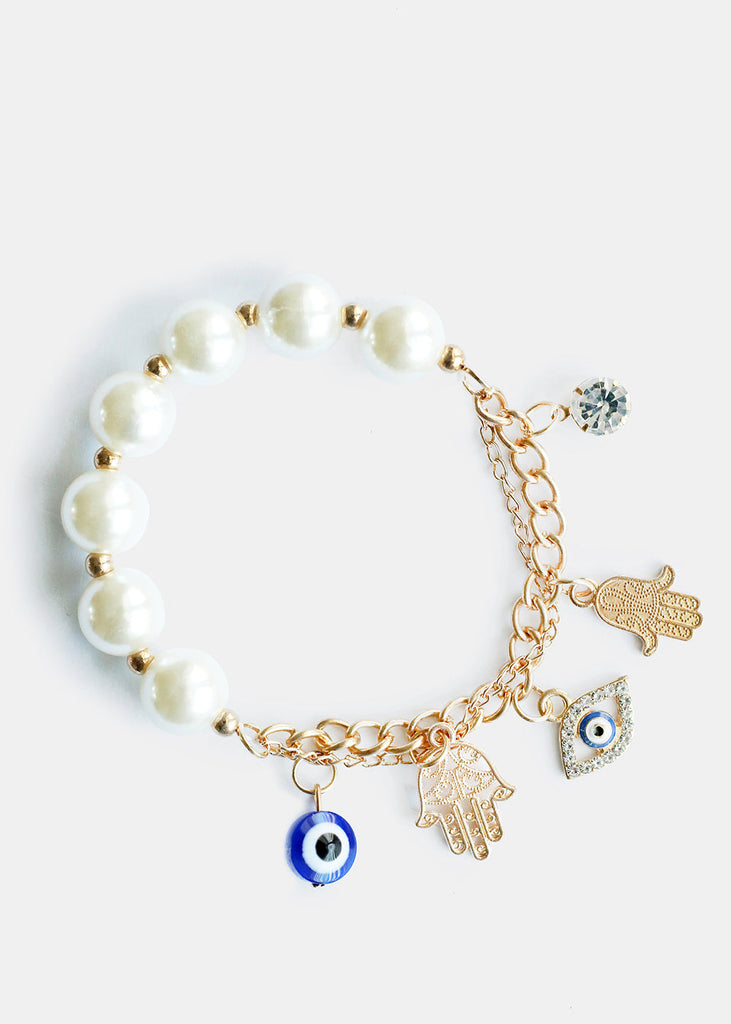Hamsa Hand Charm Bracelet with Pearls Gold JEWELRY - Shop Miss A